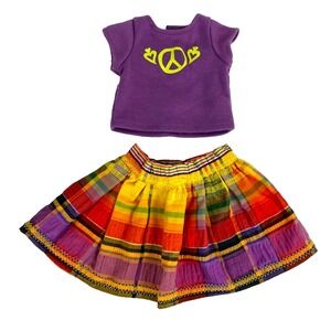 Peace Outfit for American Girl & 18" Dolls Purple Peace Shirt & Plaid Skirt  #34